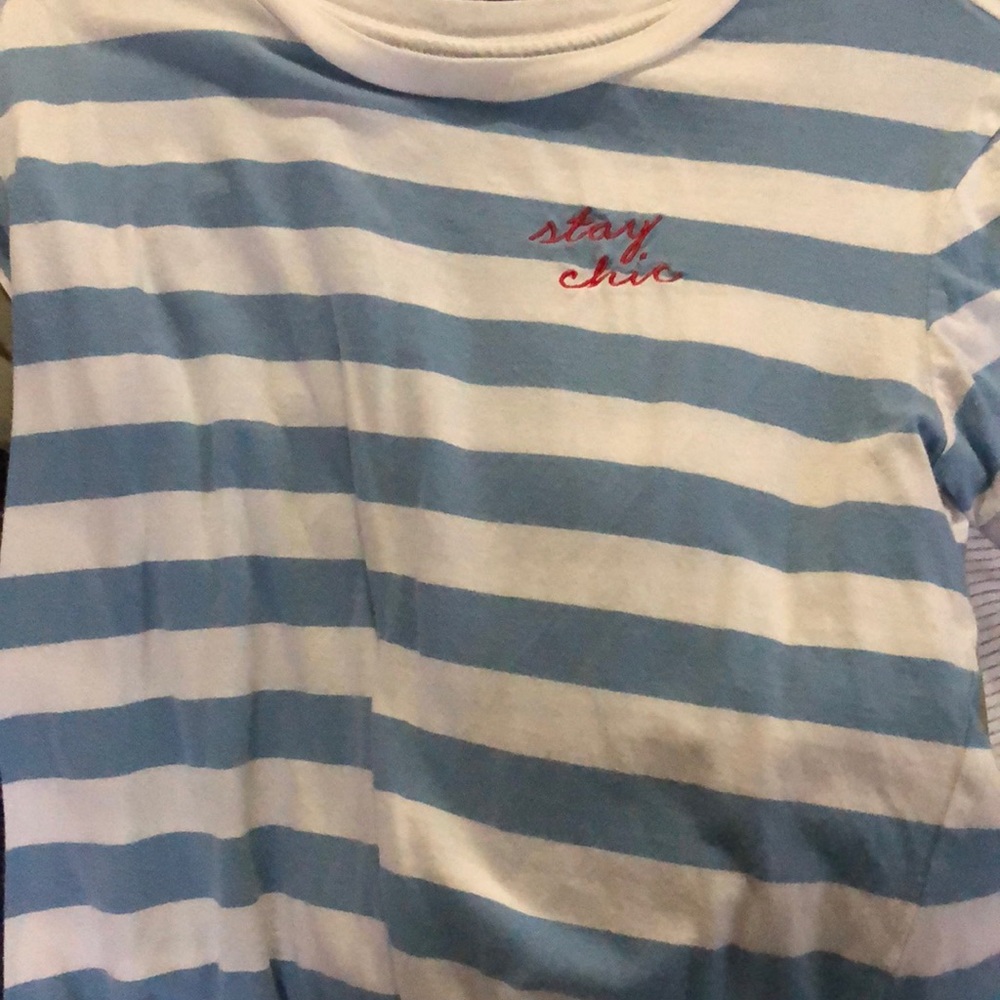 Blue and white striped top